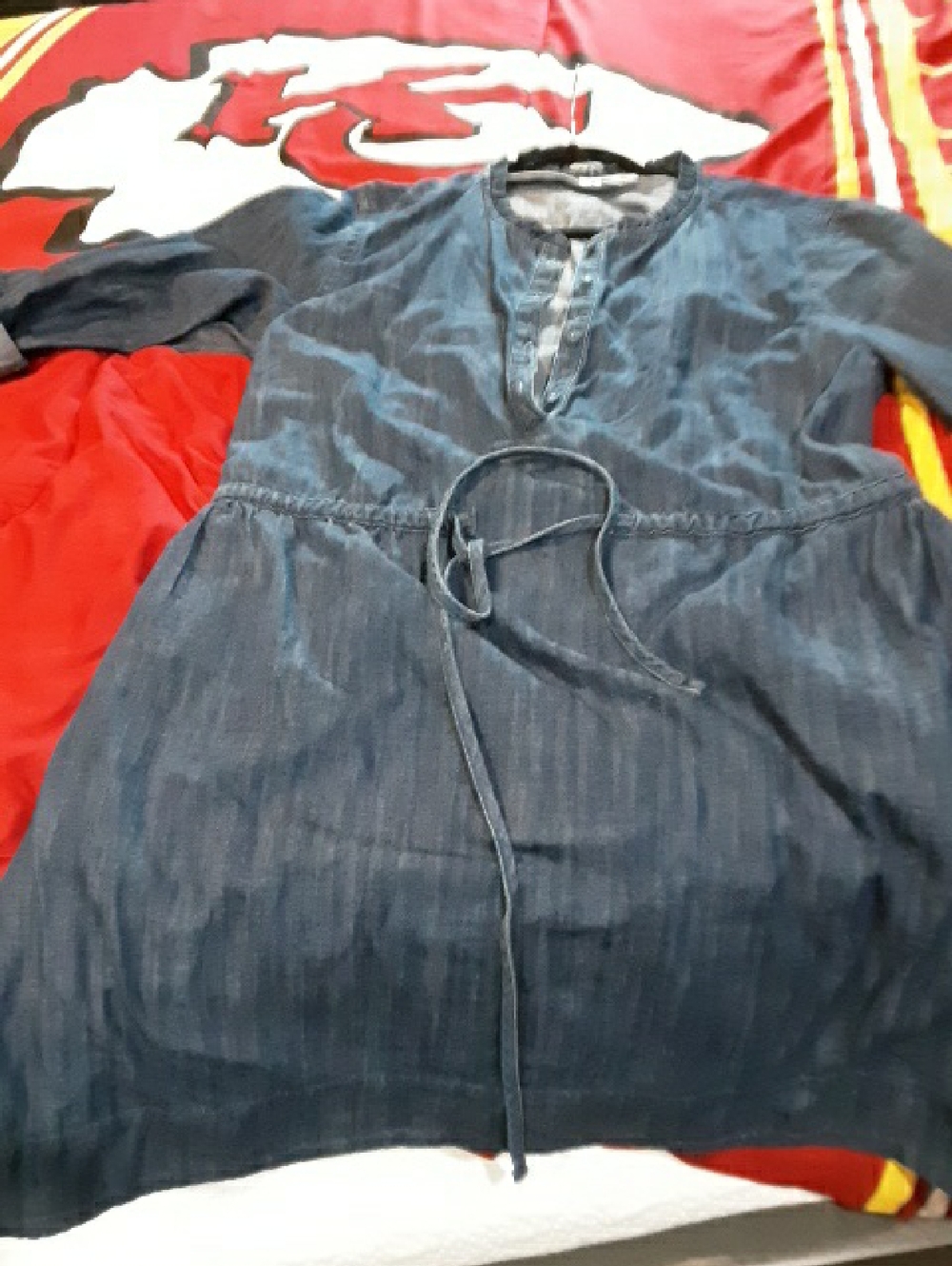 Casual Denim-Style Long Sleeved Dress Washed Blue Large By Free Assembly Nice